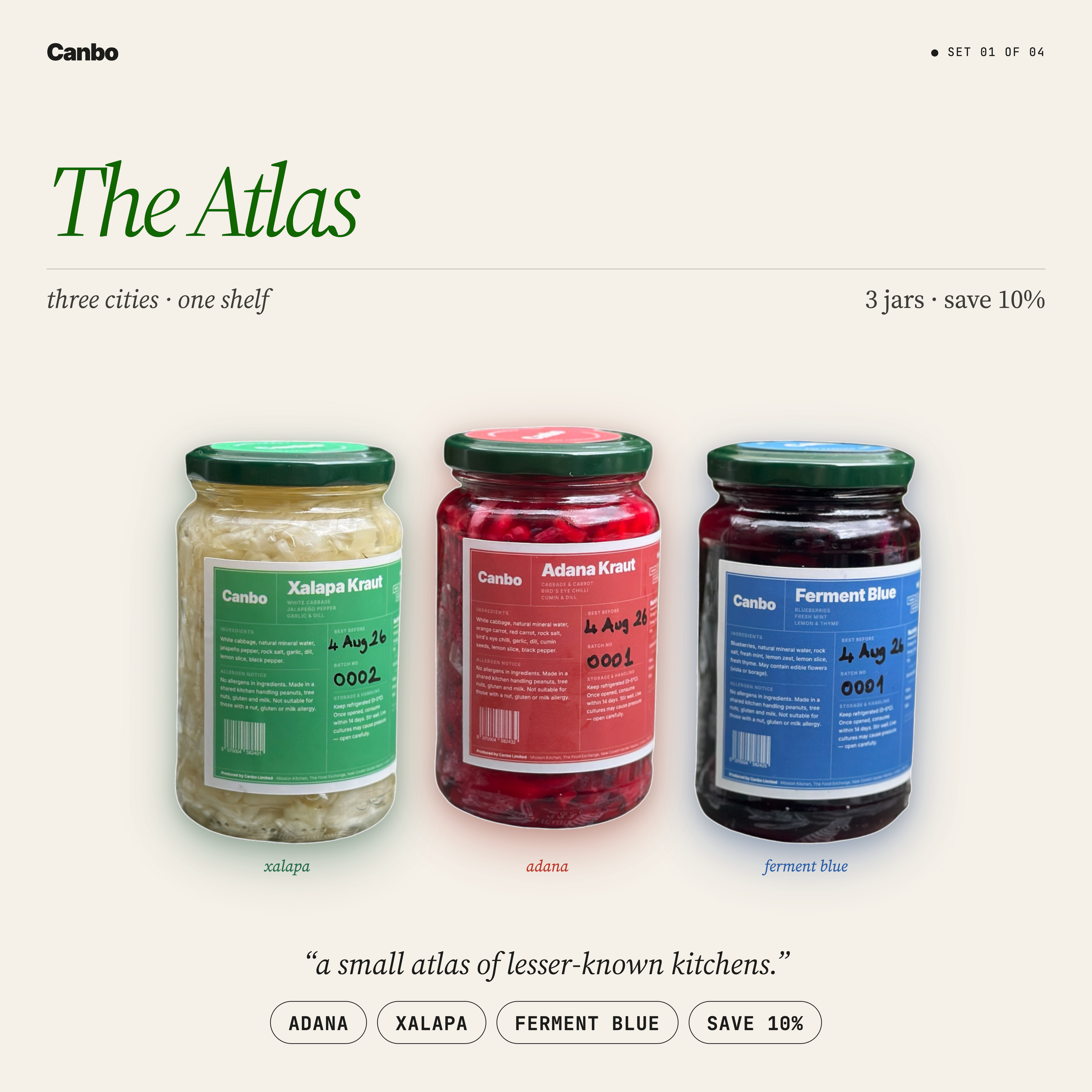 The Atlas bundle: all three Canbo ferments — Adana Kraut, Xalapa Kraut and Ferment Blue